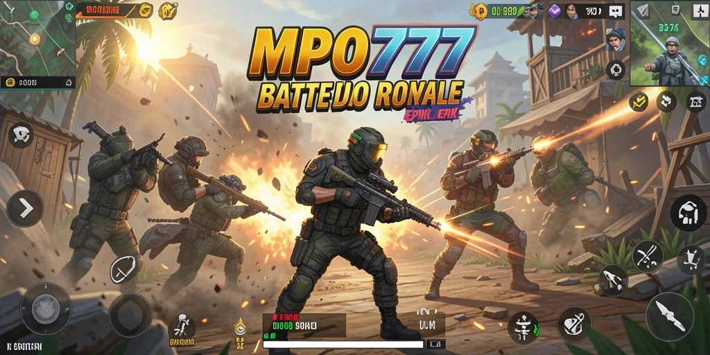 Tangkapan layar MPO777 menunjukkan intense gameplay Battle Royale dengan grafis menakjubkan.