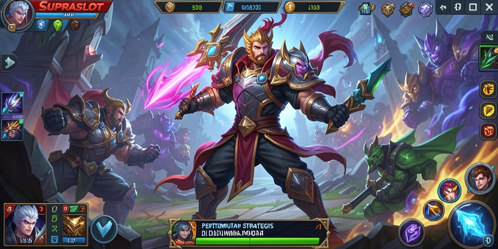 Screenshot gameplay SUPRASLOT menampilkan pertarungan epik antar tim.