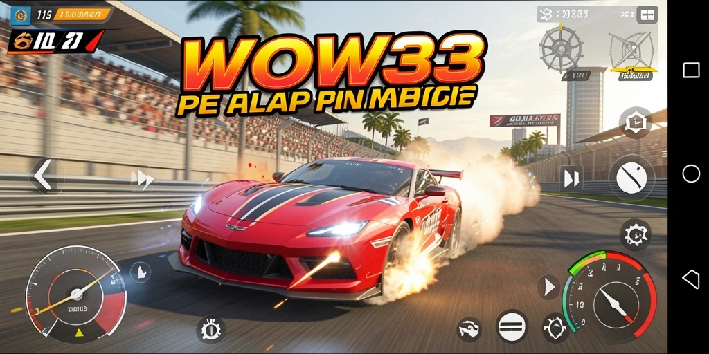 Tangkapan layar WOW33 menampilkan aksi balap mobil yang seru di trek yang menantang.