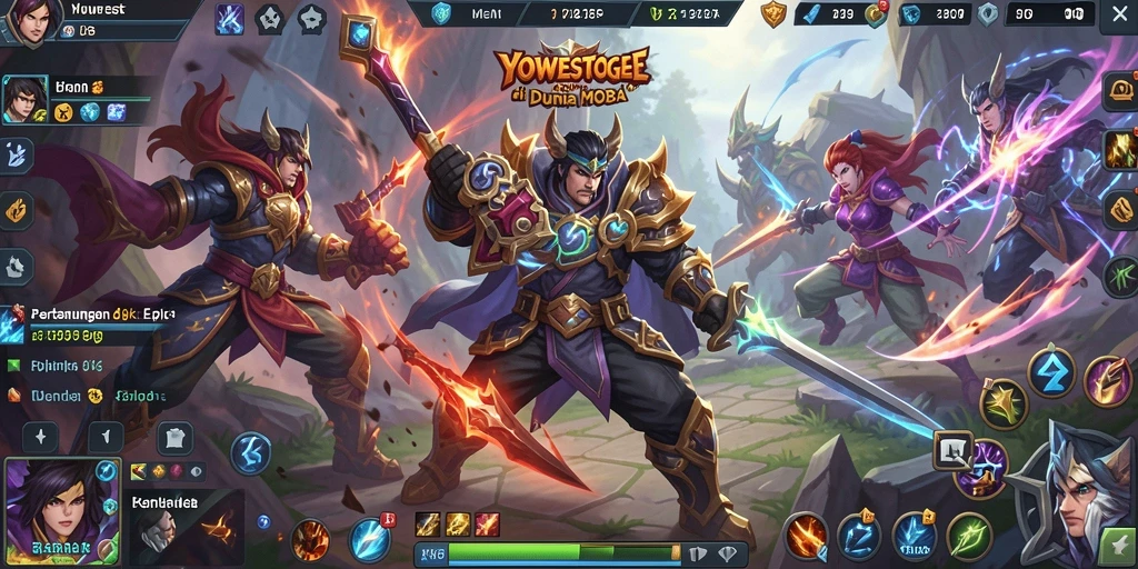 Screenshot utama YOWESTOGEL menampilkan pertarungan seru dalam arena MOBA.