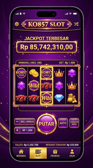 Screenshot aplikasi ko857 menunjukkan berbagai kategori tersedia.